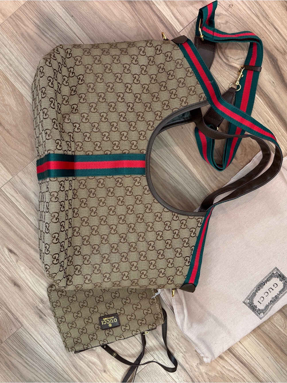 Brown GG Supreme Tote with Green and Red Web Stripe - Picture 3 of 4